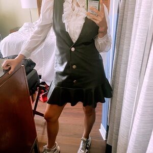 Green Leather Dress with Ruffle Hem